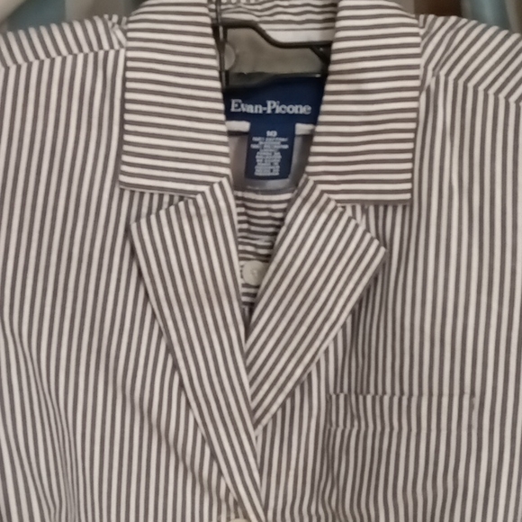 FINAL PRICE Evan-Picone Charcoal gray & white s/s 2-pc striped pantsuit 10 - Picture 2 of 3